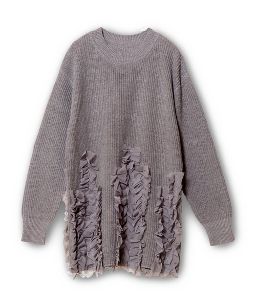 OSMOSIS（オズモーシス）の「チュールフリルニットプルオーバー（ニット/セーター・レディース・グレー/ブラック/チャコール/レッド・ONE SIZE）」の14枚目の写真