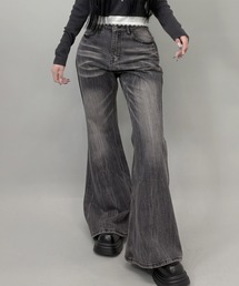 FOLLOWIN | ３color/Y2Kヴィンテージルーズフレアウォッシュデニム(デニムパンツ)