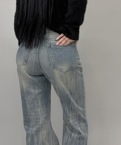 FOLLOWIN(フォロウィン)の「3color/Y2Kヴィンテージルーズフレアウォッシュデニム(デニムパンツ・レディース・グレー/ブラック/ブルー・LARGE/MEDIUM/SMALL)」の16枚目の写真