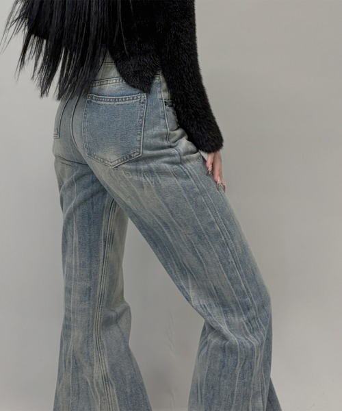FOLLOWIN(フォロウィン)の「3color/Y2Kヴィンテージルーズフレアウォッシュデニム(デニムパンツ・レディース・グレー/ブラック/ブルー・LARGE/MEDIUM/SMALL)」の6枚目の写真