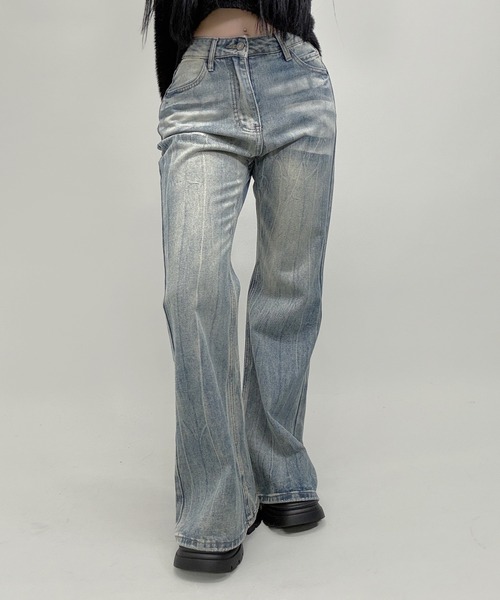 FOLLOWIN(フォロウィン)の「3color/Y2Kヴィンテージルーズフレアウォッシュデニム(デニムパンツ・レディース・グレー/ブラック/ブルー・LARGE/MEDIUM/SMALL)」の15枚目の写真