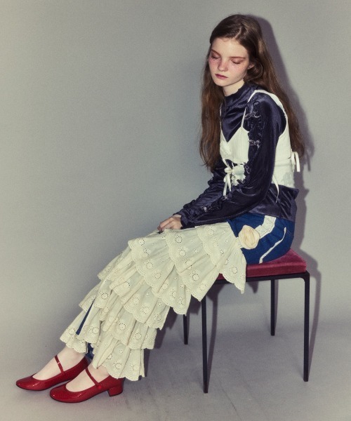 Candy Stripper（キャンディストリッパー）の「LACY ROSE DENIM パンツ（デニムパンツ・レディース・ブラック/ライトインディゴブルー/オフホワイト・FREE）」の9枚目の写真