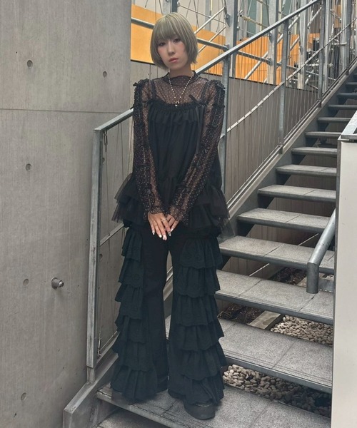 Candy Stripper（キャンディストリッパー）の「LACY ROSE DENIM パンツ（デニムパンツ・レディース・ブラック/ライトインディゴブルー/オフホワイト・FREE）」の11枚目の写真