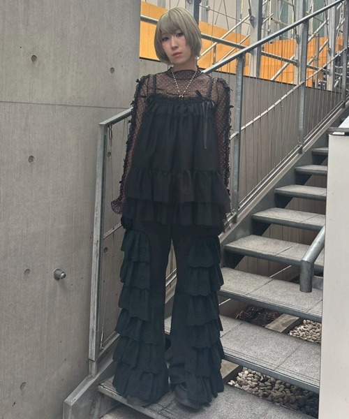 Candy Stripper（キャンディストリッパー）の「LACY ROSE DENIM パンツ（デニムパンツ・レディース・ブラック/ライトインディゴブルー/オフホワイト・FREE）」の12枚目の写真