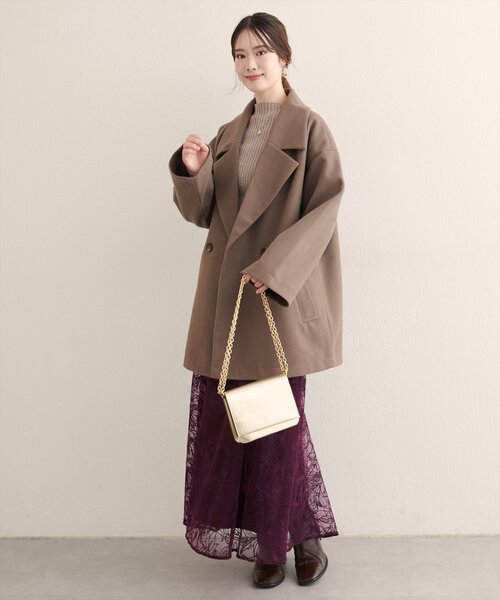 natural couture（ナチュラルクチュール）の「【WEB限定】〈osono〉長さ変えられるチュール刺繍レーススカート（スカート・レディース・グレイッシュベージュ/ネイビー/ボルドー・FREE）」の4枚目の写真