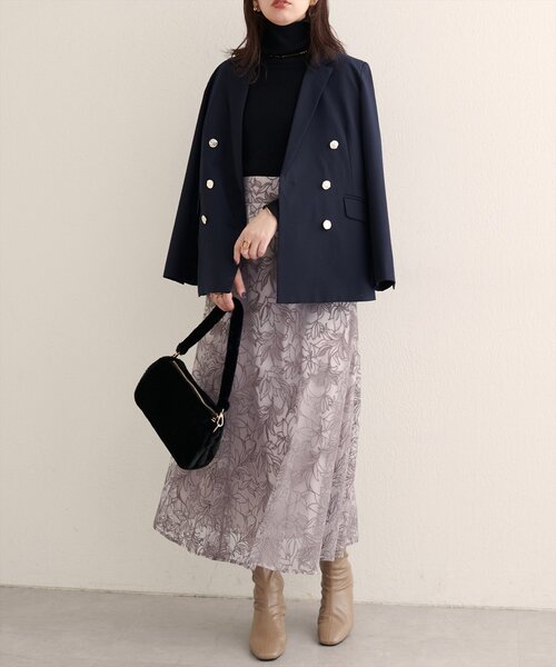 natural couture（ナチュラルクチュール）の「【WEB限定】〈osono〉長さ変えられるチュール刺繍レーススカート（スカート・レディース・グレイッシュベージュ/ネイビー/ボルドー・FREE）」の13枚目の写真