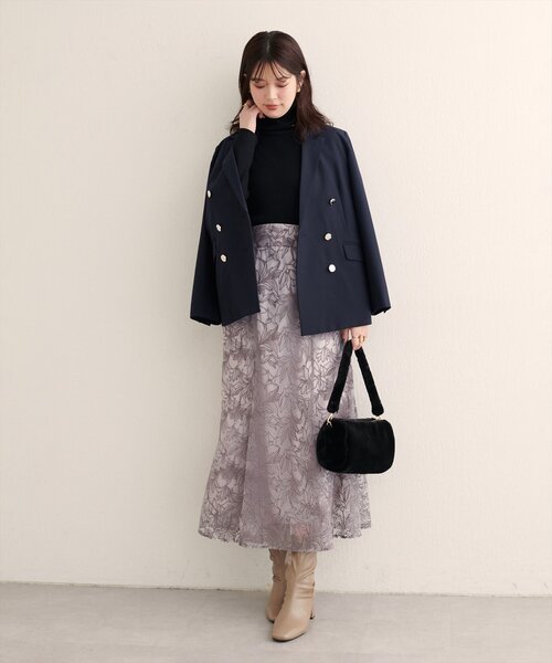 natural couture（ナチュラルクチュール）の「【WEB限定】〈osono〉長さ変えられるチュール刺繍レーススカート（スカート・レディース・グレイッシュベージュ/ネイビー/ボルドー・FREE）」の17枚目の写真