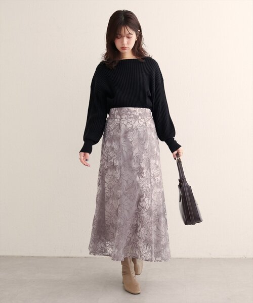 natural couture（ナチュラルクチュール）の「【WEB限定】〈osono〉長さ変えられるチュール刺繍レーススカート（スカート・レディース・グレイッシュベージュ/ネイビー/ボルドー・FREE）」の19枚目の写真