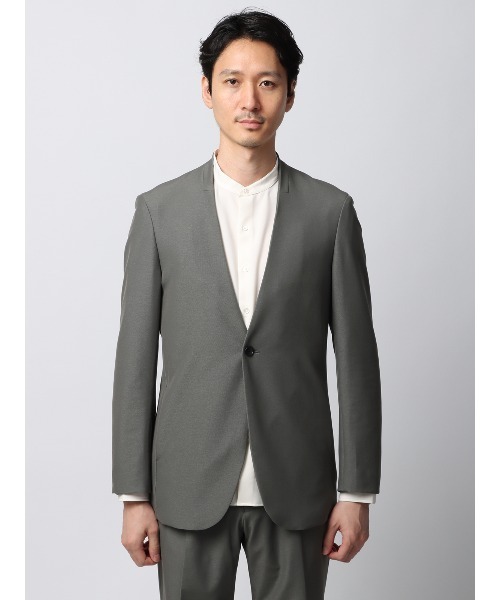 SUIT SQUARE（スーツスクエア）の「スマみえジャケット ノーカラー ウォッシャブル ストレッチ 防シワ CROSS MOVA（テーラードジャケット・メンズ・グレー系・LL/L/M/S）」の2枚目の写真