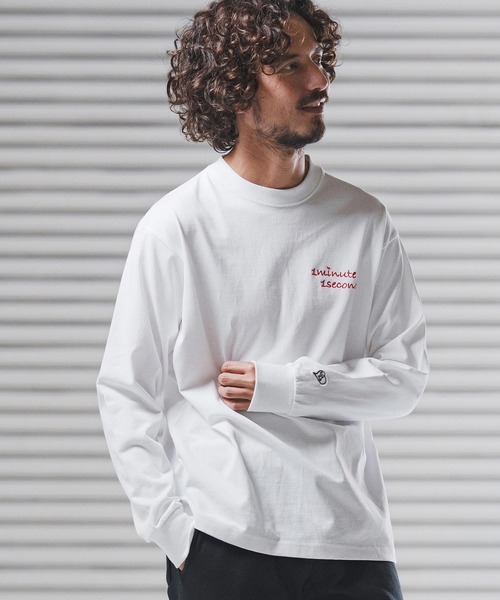 1minute 1second(ワンミニットワンセカンド)の「mlt5440-9oz USA cotton long sleeve cut&sewn with cursive embroidery ロングスリーブTシャツ(1M25F340)(Tシャツ/カットソー・メンズ・ホワイト/ホワイト×レッド/ブラック・S/M/L/XL)」の3枚目の写真