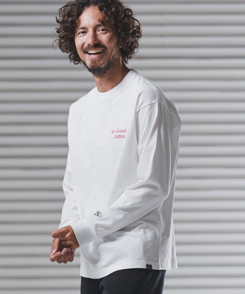 1minute 1second(ワンミニットワンセカンド)の「mlt5440-9oz USA cotton long sleeve cut&sewn with cursive embroidery ロングスリーブTシャツ(1M25F340)(Tシャツ/カットソー・メンズ・ホワイト/ホワイト×レッド/ブラック・S/M/L/XL)」の10枚目の写真