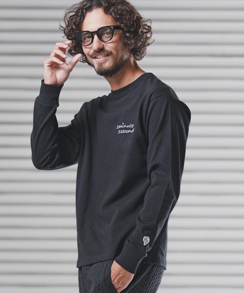 1minute 1second(ワンミニットワンセカンド)の「mlt5440-9oz USA cotton long sleeve cut&sewn with cursive embroidery ロングスリーブTシャツ(1M25F340)(Tシャツ/カットソー・メンズ・ホワイト/ホワイト×レッド/ブラック・S/M/L/XL)」の17枚目の写真