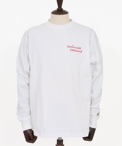 1minute 1second(ワンミニットワンセカンド)の「mlt5440-9oz USA cotton long sleeve cut&sewn with cursive embroidery ロングスリーブTシャツ(1M25F340)(Tシャツ/カットソー・メンズ・ホワイト/ホワイト×レッド/ブラック・S/M/L/XL)」の22枚目の写真