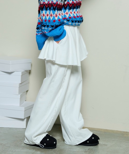 MAISON SPECIAL(メゾンスペシャル)の「Flared Skirt Layered Sweatpants / フレアスカートレイヤースウェットパンツ(スウェットパンツ・レディース・グレー/チャコールグレー/ホワイト・38/36)」の5枚目の写真