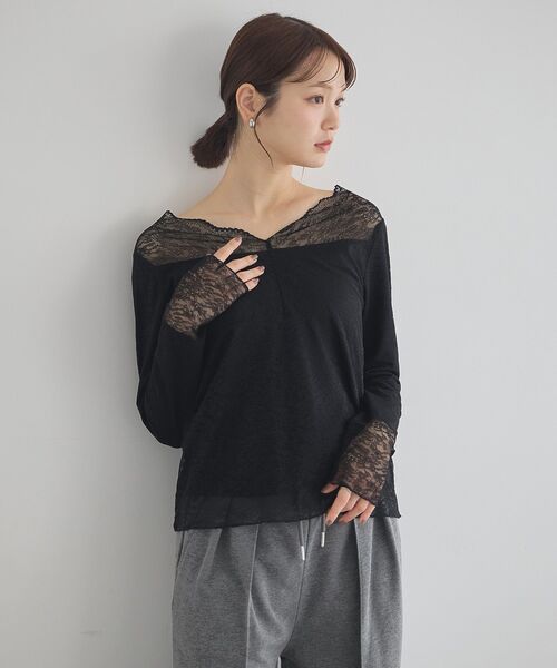 earth music&ecology（アースミュージックアンドエコロジー）の「【吸湿発熱/前後2WAY】あったかフェミニンインナー（2wayネック）（Tシャツ/カットソー・レディース・ライトグレー/ブラック/オフホワイト/ホワイト系その他2・S/M）」の3枚目の写真