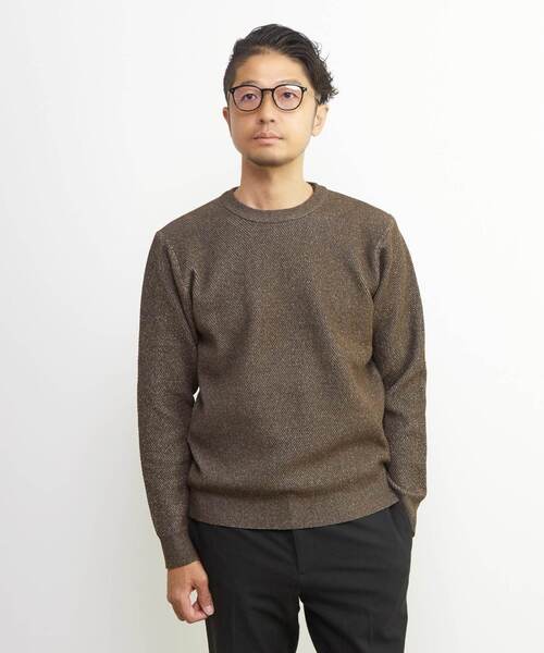 セール】ラムウールライクプレーティングクルーネックニット（ニット