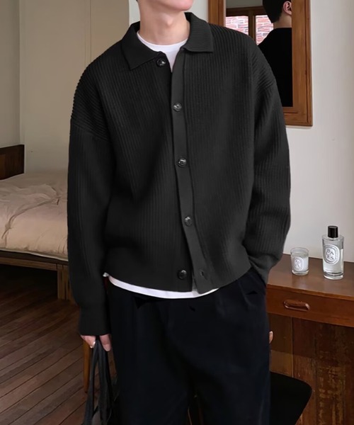 SHEPP（シープ）の「ルーズフィット襟付きリブカーディガン（カーディガン/ボレロ・メンズ・グリーン/ブラック/ブラウン/ネイビー/グレー・L/M）」の6枚目の写真