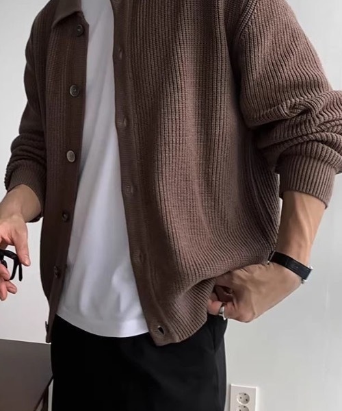 SHEPP（シープ）の「ルーズフィット襟付きリブカーディガン（カーディガン/ボレロ・メンズ・グリーン/ブラック/ブラウン/ネイビー/グレー・L/M）」の19枚目の写真