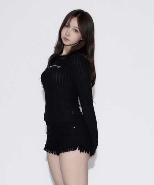 tinkerend(ティンカーエンド)の「Open-Zip Short Knit / オープンジップショートニット(ニット/セーター・レディース・グレー/ブラック・FREE)」の16枚目の写真