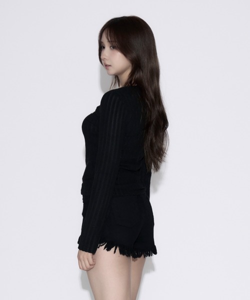 tinkerend(ティンカーエンド)の「Open-Zip Short Knit / オープンジップショートニット(ニット/セーター・レディース・グレー/ブラック・FREE)」の18枚目の写真
