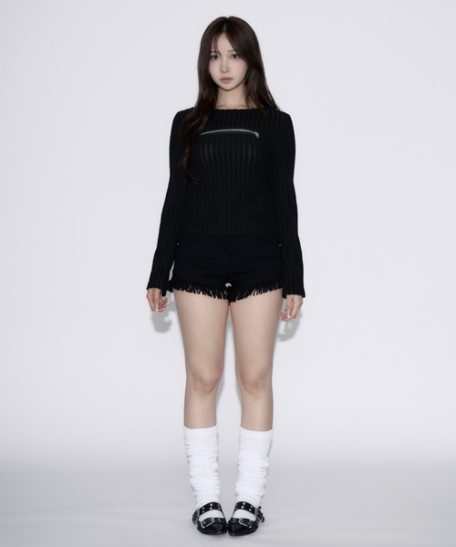 tinkerend(ティンカーエンド)の「Open-Zip Short Knit / オープンジップショートニット(ニット/セーター・レディース・グレー/ブラック・FREE)」の19枚目の写真
