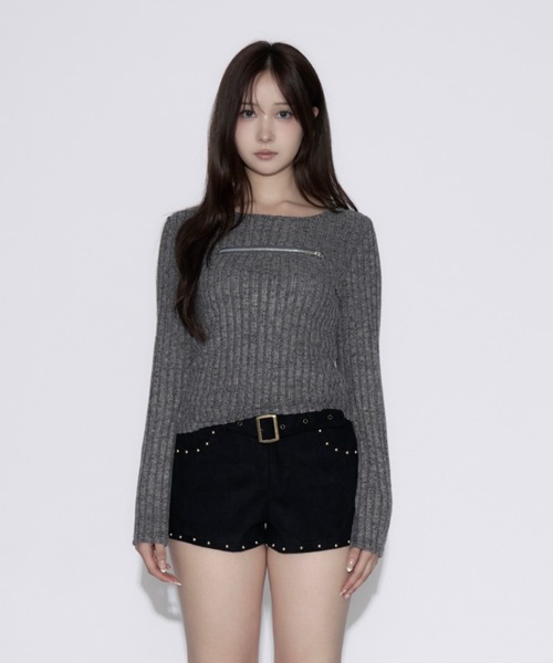 tinkerend(ティンカーエンド)の「Open-Zip Short Knit / オープンジップショートニット(ニット/セーター・レディース・グレー/ブラック・FREE)」の11枚目の写真