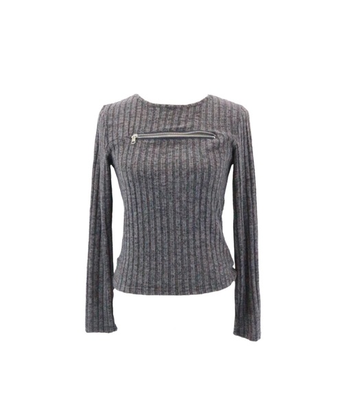 tinkerend(ティンカーエンド)の「Open-Zip Short Knit / オープンジップショートニット(ニット/セーター・レディース・グレー/ブラック・FREE)」の20枚目の写真