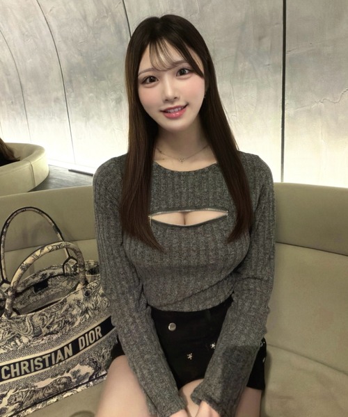 tinkerend(ティンカーエンド)の「Open-Zip Short Knit / オープンジップショートニット(ニット/セーター・レディース・グレー/ブラック・FREE)」の22枚目の写真