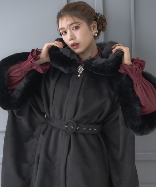 dt25 Y's ブラック ファー ケープ コート レディースLL相当 dt25 Y's ブラック ファー ケープ コート レディースLL相当