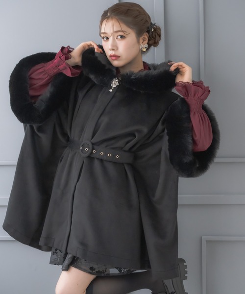 クリーニング済み　ハロッズ　リアルファー ケープコート クリーニング済み ハロッズ リアルファー ケープコート ハロッズ A