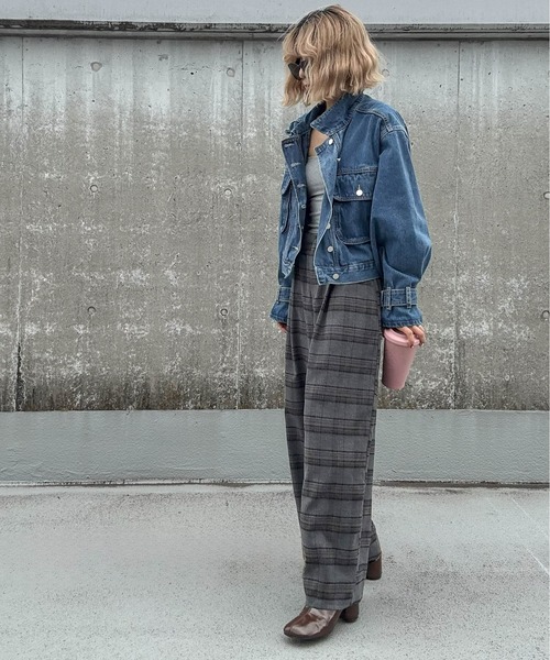 CURA CLOSET(キュラ クローゼット)の「【hada_meguuu select】チェック柄ワイドパンツ(その他パンツ・レディース・ブラウン/ブルーグレー/グレー・M/L)」の4枚目の写真
