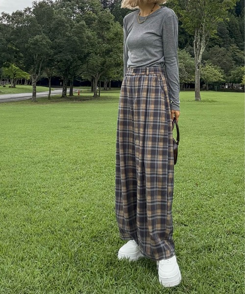 セール】【hada_meguuu select】チェック柄ワイドパンツ（その他パンツ