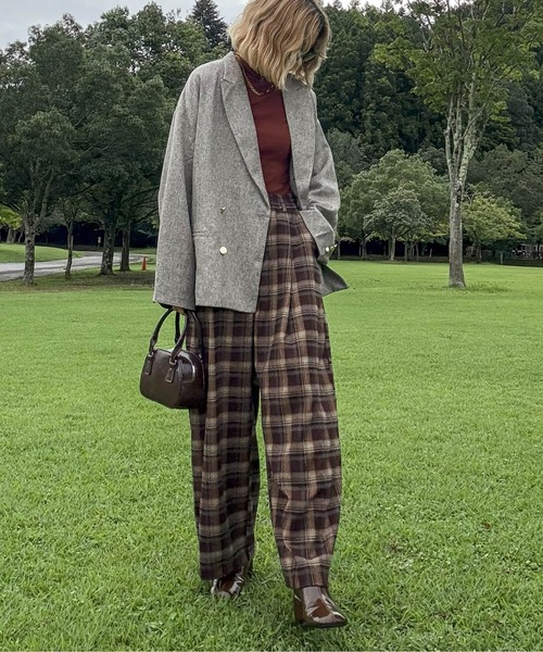 CURA CLOSET(キュラ クローゼット)の「【hada_meguuu select】チェック柄ワイドパンツ(その他パンツ・レディース・ブラウン/ブルーグレー/グレー・M/L)」の22枚目の写真