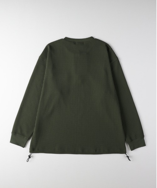 BACK NUMBER（バックナンバー）の「【BACK NUMBER】ドライタッチ ワッフル ヘンリー ロングスリーブTシャツ (ヘンリーネック/ワッフル/ドライタッチ/通気性/軽量/ロンT/長袖Tシャツ/ドローコード/リラックスシルエット/ビジネスカジュアル)（Tシャツ/カットソー・メンズ・ネイビー/オリーブ/ブラック・XL/L/M）」の4枚目の写真