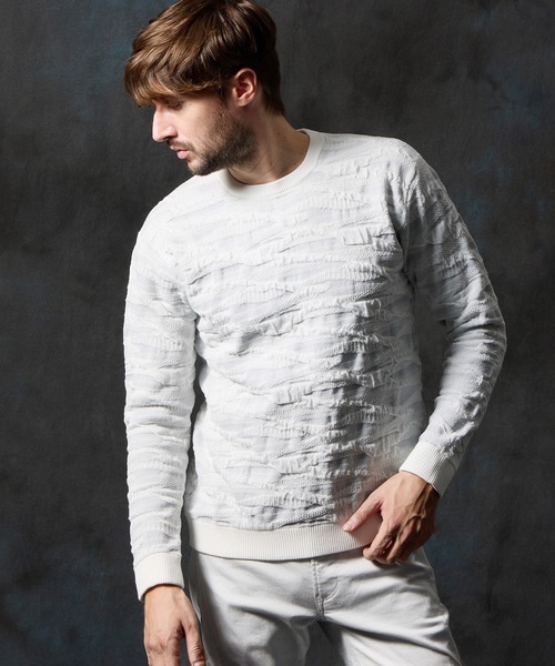 HIDEAWAYS NICOLE（ハイダウェイニコル）の「カモフラブリスタージャカードクルーネックニット（ニット/セーター・メンズ・ホワイト×ライトグレー/ブラック×グレー/ブラック×ホワイト・MEDIUM/LARGE/X-LARGE）」の2枚目の写真