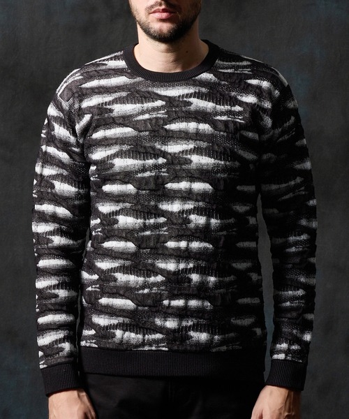 HIDEAWAYS NICOLE（ハイダウェイニコル）の「カモフラブリスタージャカードクルーネックニット（ニット/セーター・メンズ・ホワイト×ライトグレー/ブラック×グレー/ブラック×ホワイト・MEDIUM/LARGE/X-LARGE）」の8枚目の写真