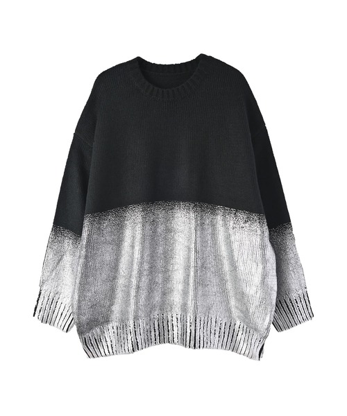 STYLE DELI(スタイルデリ)の「【BLK001】箔プリントオーバーサイズプルオーバー(ニット/セーター・レディース・ブラック/アイボリー/チャコール・FREE)」の6枚目の写真