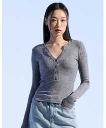 Henley Rib Knit Top (GRAY)