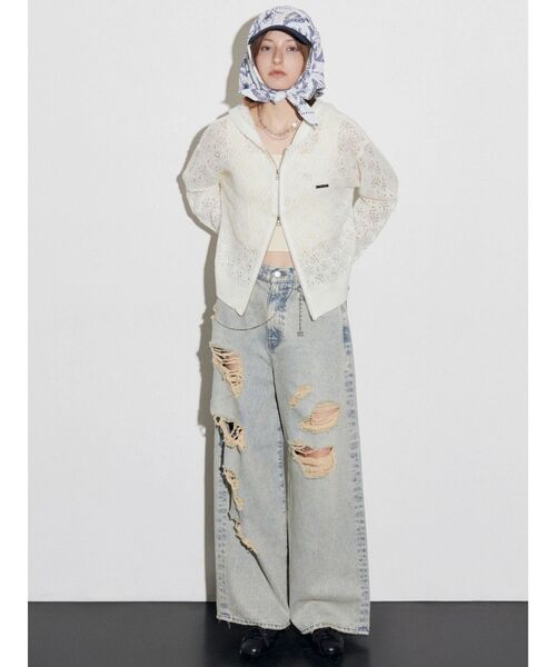 EMODA(エモダ)の「バルキーワイドハイウエストクラッシュジーンズ(デニムパンツ・レディース・ライトブルー/インディゴブルー・X-SMALL/SMALL/MEDIUM)」の5枚目の写真