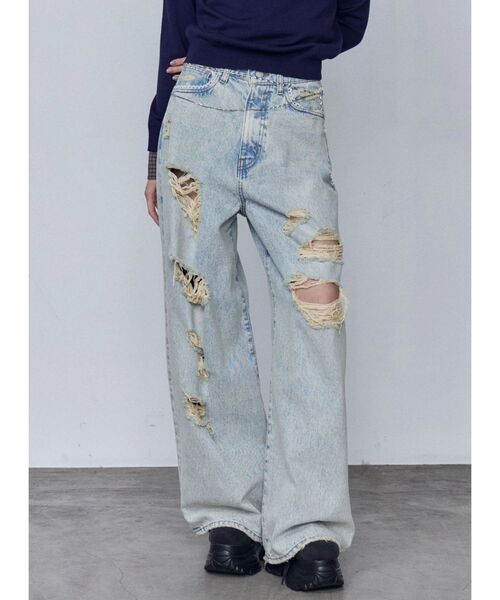 EMODA(エモダ)の「バルキーワイドハイウエストクラッシュジーンズ(デニムパンツ・レディース・ライトブルー/インディゴブルー・X-SMALL/SMALL/MEDIUM)」の6枚目の写真