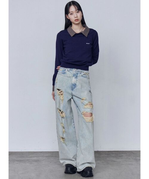 EMODA(エモダ)の「バルキーワイドハイウエストクラッシュジーンズ(デニムパンツ・レディース・ライトブルー/インディゴブルー・X-SMALL/SMALL/MEDIUM)」の8枚目の写真