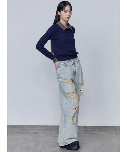 EMODA(エモダ)の「バルキーワイドハイウエストクラッシュジーンズ(デニムパンツ・レディース・ライトブルー/インディゴブルー・X-SMALL/SMALL/MEDIUM)」の9枚目の写真