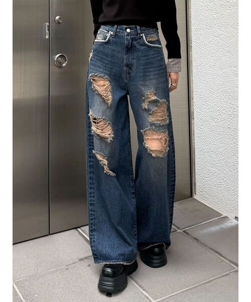 EMODA(エモダ)の「バルキーワイドハイウエストクラッシュジーンズ(デニムパンツ・レディース・ライトブルー/インディゴブルー・X-SMALL/SMALL/MEDIUM)」の18枚目の写真