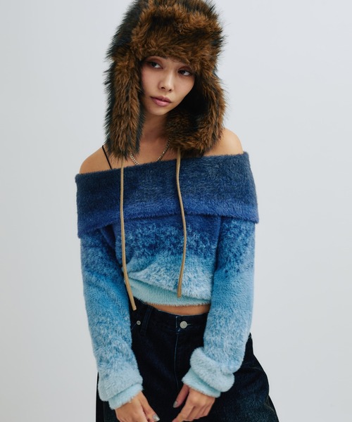 atmos pink(アトモスピンク)の「atmos pink Off Shoulder Knit Tops / アトモス ピンク オフ ショルダー ニット トップス(ニット/セーター・レディース・グレー/ブルー/ピンク・FREE)」の13枚目の写真