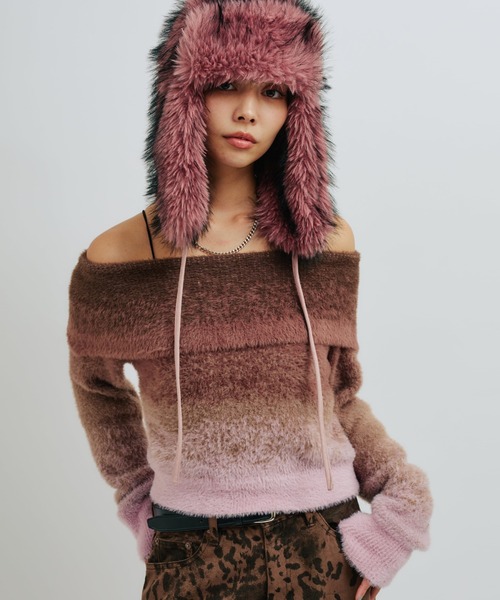 atmos pink(アトモスピンク)の「atmos pink Off Shoulder Knit Tops / アトモス ピンク オフ ショルダー ニット トップス(ニット/セーター・レディース・グレー/ブルー/ピンク・FREE)」の4枚目の写真