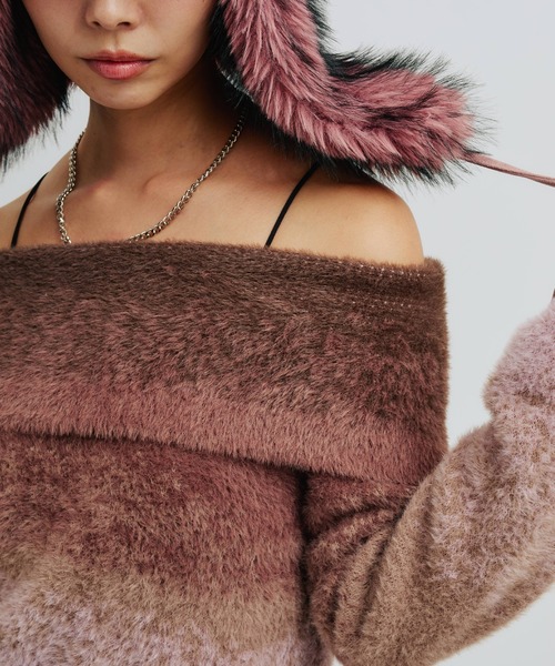 atmos pink(アトモスピンク)の「atmos pink Off Shoulder Knit Tops / アトモス ピンク オフ ショルダー ニット トップス(ニット/セーター・レディース・グレー/ブルー/ピンク・FREE)」の5枚目の写真