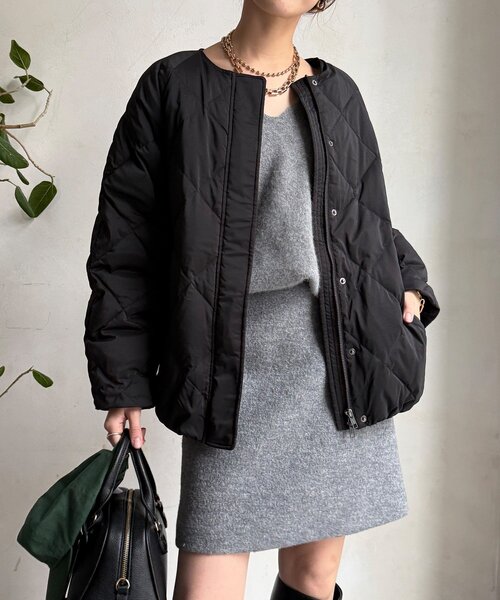 DouDou（ドゥドゥ）の「ストレッチタフタ袖リブショートダウン（その他アウター・レディース・ブラック/ベージュ/グレー/チャコールグレー・FREE）」の2枚目の写真