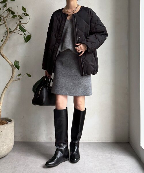 DouDou（ドゥドゥ）の「ストレッチタフタ袖リブショートダウン（その他アウター・レディース・ブラック/ベージュ/グレー/チャコールグレー・FREE）」の6枚目の写真