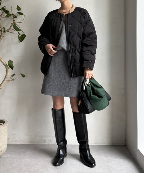 DouDou（ドゥドゥ）の「ストレッチタフタ袖リブショートダウン（その他アウター・レディース・ブラック/ベージュ/グレー/チャコールグレー・FREE）」の7枚目の写真