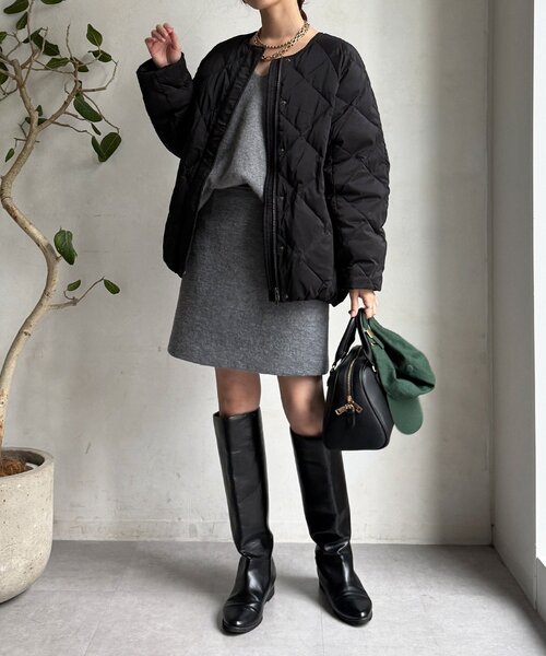 DouDou（ドゥドゥ）の「ストレッチタフタ袖リブショートダウン（その他アウター・レディース・ブラック/ベージュ/グレー/チャコールグレー・FREE）」の8枚目の写真